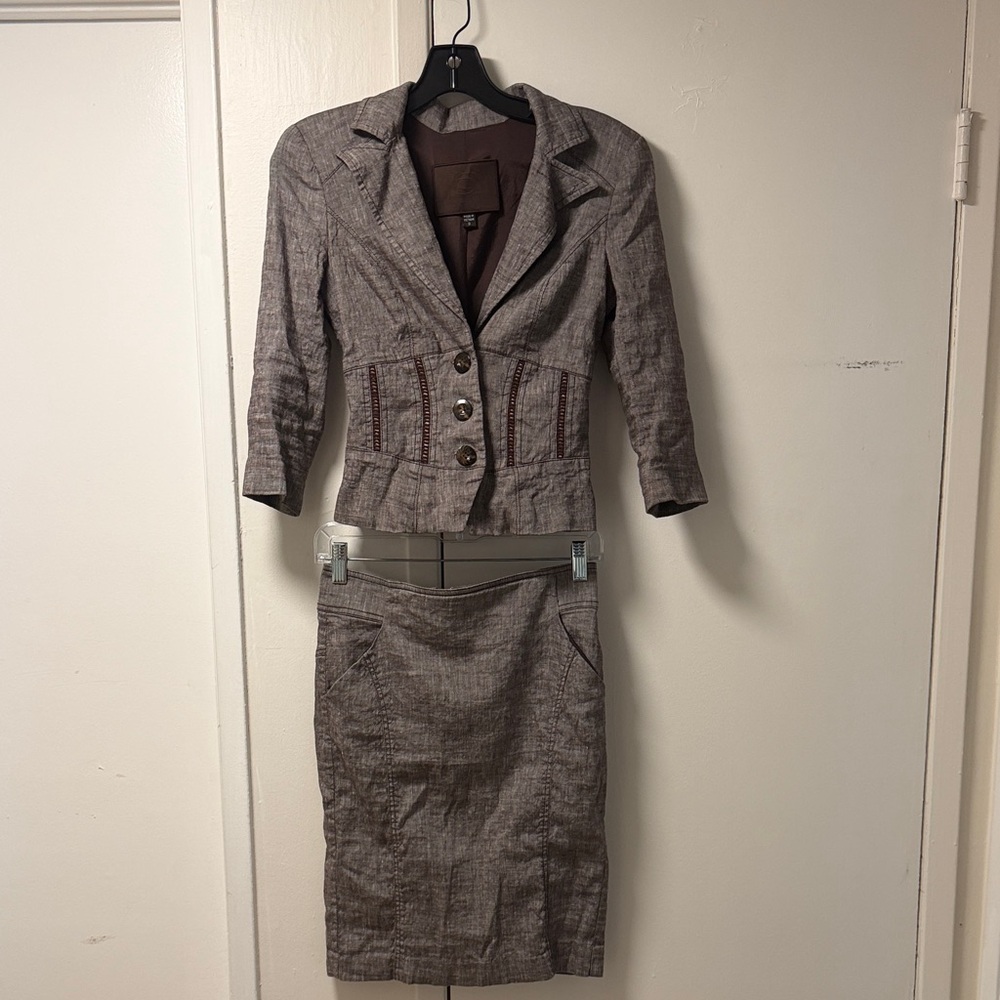 Bebe Brown Linen Three-Piece Suit size 0-2-4